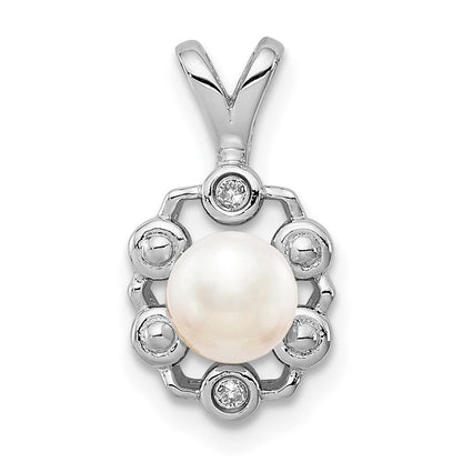 Sterlingsilber Rhodiniert Fw Zuchtperle & Diamant. Anhänger