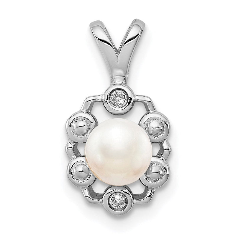 Sterlingsilber Rhodiniert Fw Zuchtperle & Diamant. Anhänger