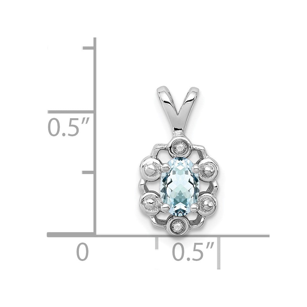 Sterlingsilber Rhodiniert Aquamarin & Diamant. Anhänger