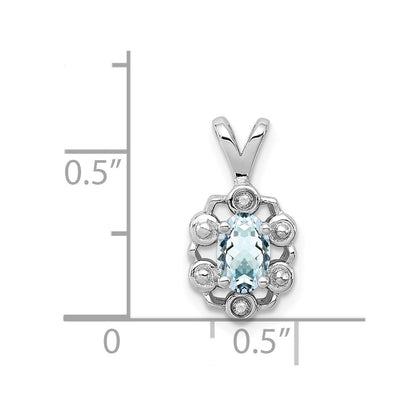 Sterlingsilber Rhodiniert Aquamarin & Diamant. Anhänger