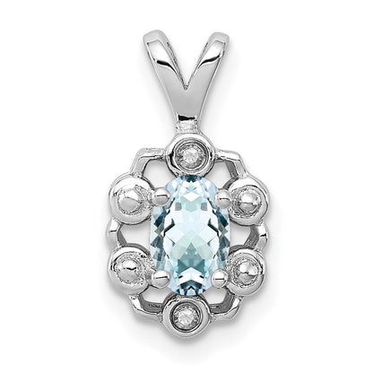 Sterlingsilber Rhodiniert Aquamarin & Diamant. Anhänger