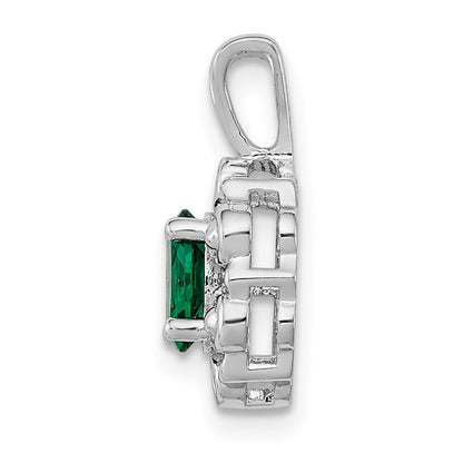 Sterlingsilber Rhodiniert Erzeugt Smaragd & Diamant. Anhänger