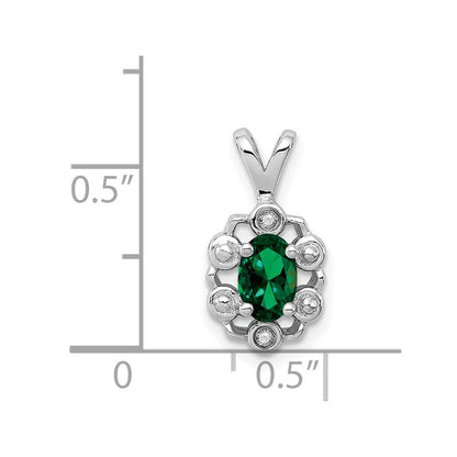 Sterlingsilber Rhodiniert Erzeugt Smaragd & Diamant. Anhänger