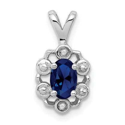 Sterlingsilber Rhodiniert Erzeugt Saphir & Diamant. Anhänger