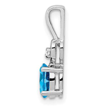 Sterlingsilber Rhodiniert Licht Schweizer Blautopas & Diamant. Anhänger