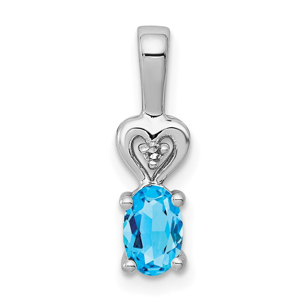 Sterlingsilber Rhodiniert Licht Schweizer Blautopas & Diamant. Anhänger