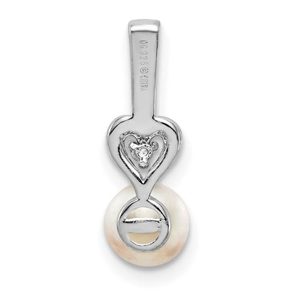 Sterlingsilber Rhodiniert Fw Zuchtperle & Diamant. Anhänger
