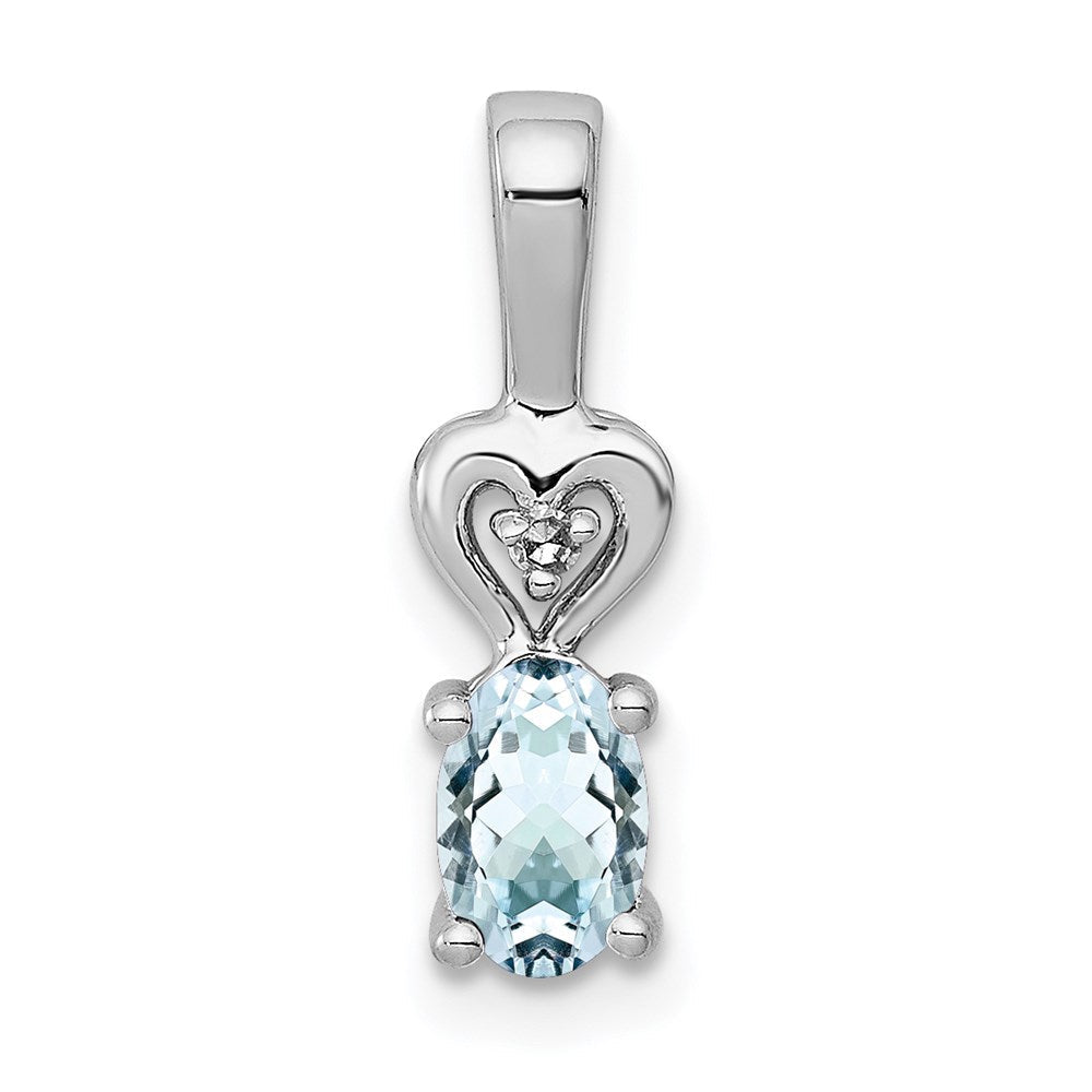 Sterlingsilber Rhodiniert Aquamarin & Diamant. Anhänger