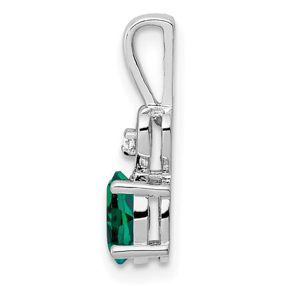Sterlingsilber Rhodiniert Erzeugt Smaragd & Diamant. Anhänger