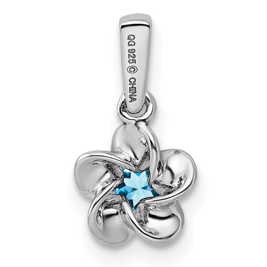 Sterlingsilber Rhodiniert Blumen Blautopas Anhänger
