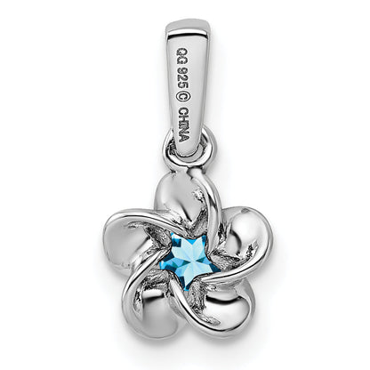 Sterlingsilber Rhodiniert Blumen Blautopas Anhänger
