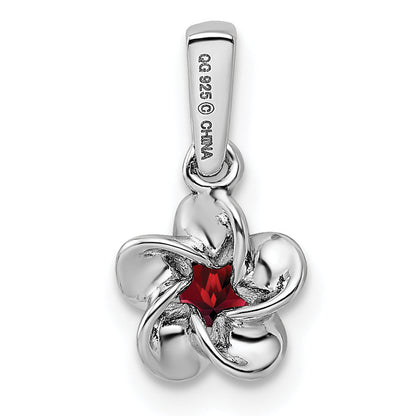 Sterlingsilber Rhodiniert Blumen Granat Anhänger