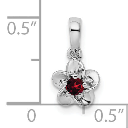 Sterlingsilber Rhodiniert Blumen Granat Anhänger