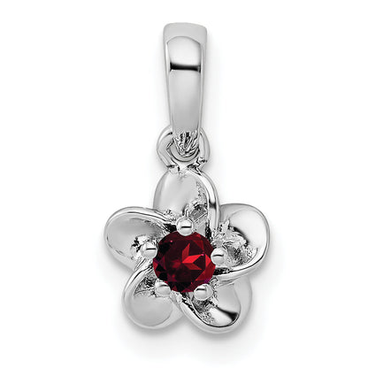 Sterlingsilber Rhodiniert Blumen Granat Anhänger