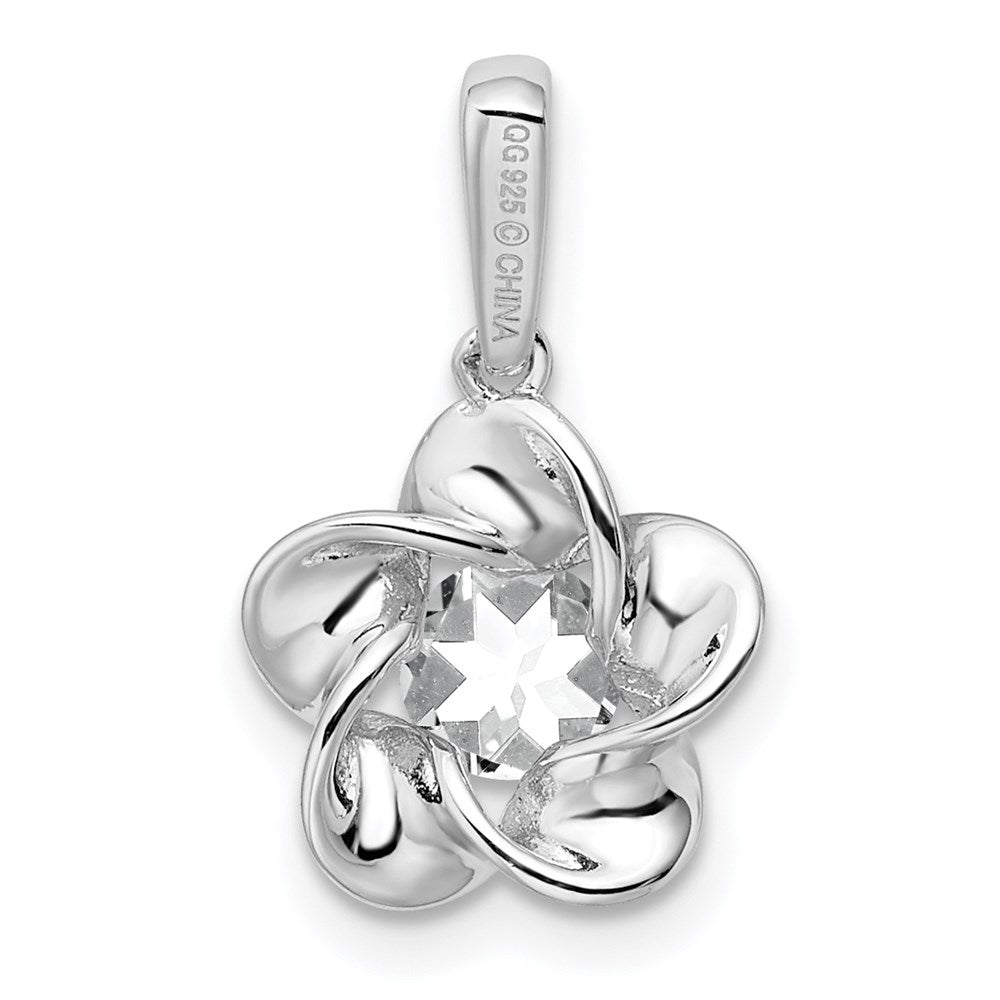 Sterlingsilber Rhodiniert Blumen Weiß Topas Anhänger