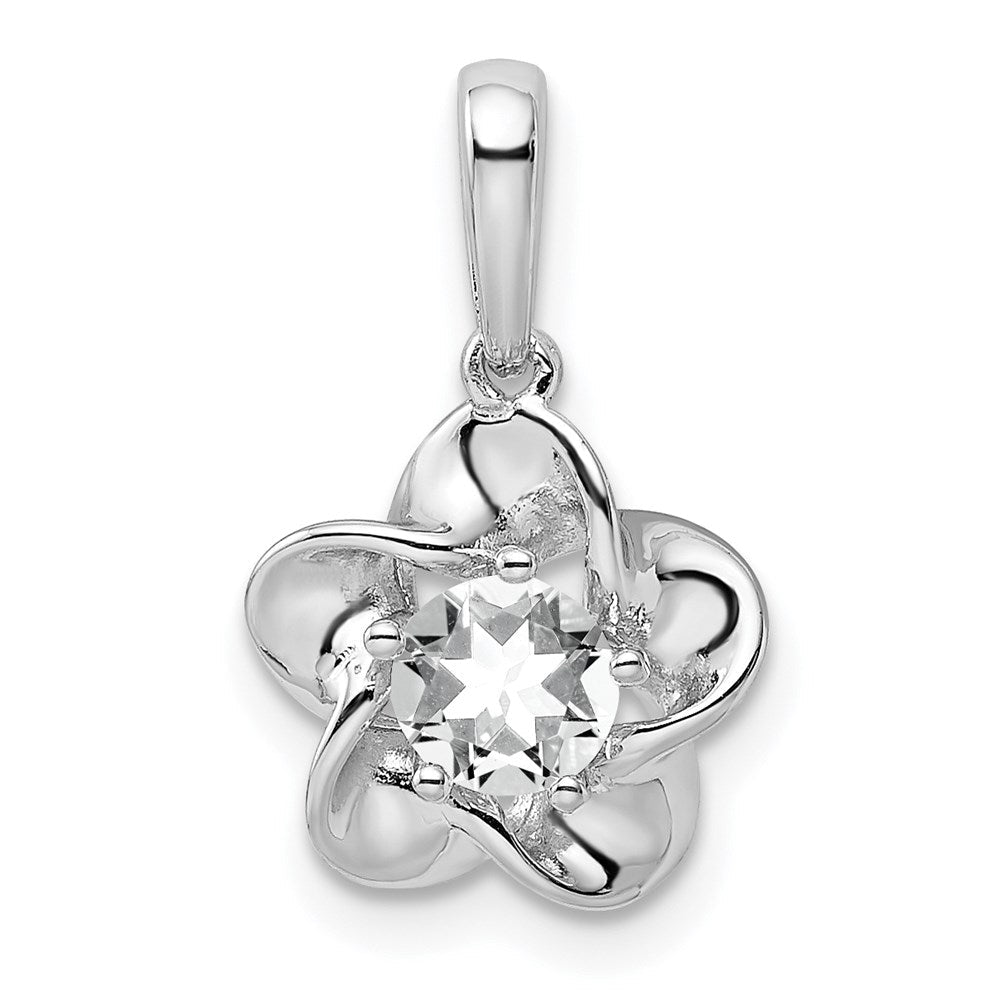 Sterlingsilber Rhodiniert Blumen Weiß Topas Anhänger