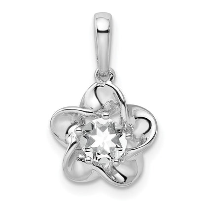 Sterlingsilber Rhodiniert Blumen Weiß Topas Anhänger