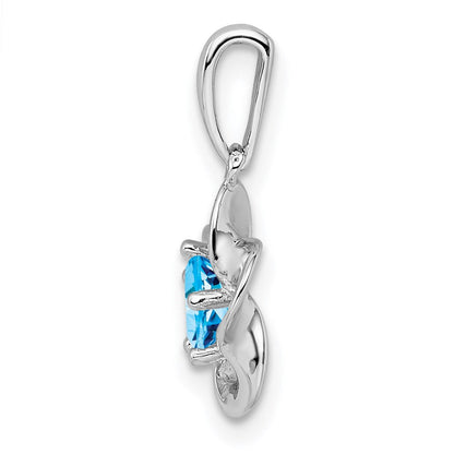 Sterlingsilber Rhodiniert Blumen Blautopas Anhänger