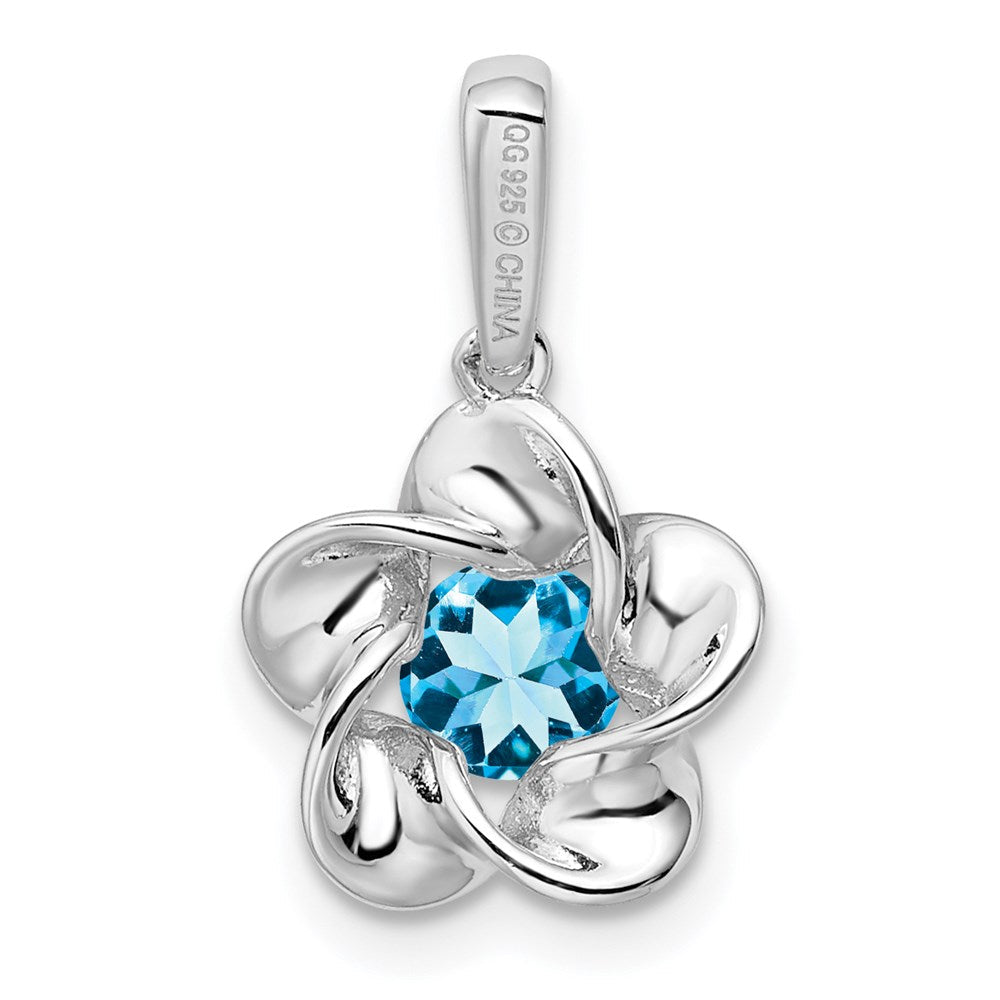 Sterlingsilber Rhodiniert Blumen Blautopas Anhänger