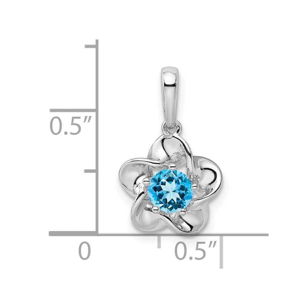 Sterlingsilber Rhodiniert Blumen Blautopas Anhänger