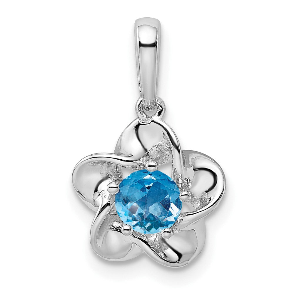 Sterlingsilber Rhodiniert Blumen Blautopas Anhänger