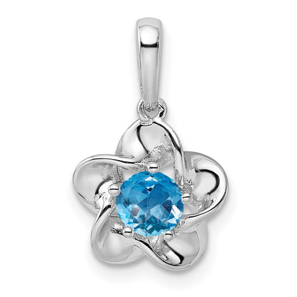 Sterlingsilber Rhodiniert Blumen Blautopas Anhänger