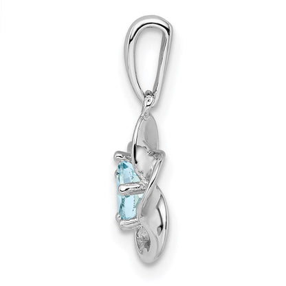 Sterlingsilber Rhodiniert Blumen Aquamarin Anhänger