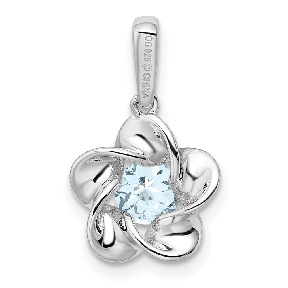 Sterlingsilber Rhodiniert Blumen Aquamarin Anhänger