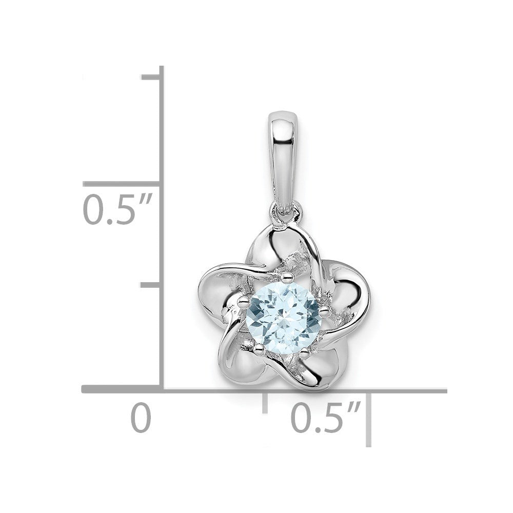 Sterlingsilber Rhodiniert Blumen Aquamarin Anhänger