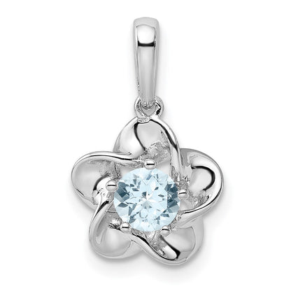 Sterlingsilber Rhodiniert Blumen Aquamarin Anhänger