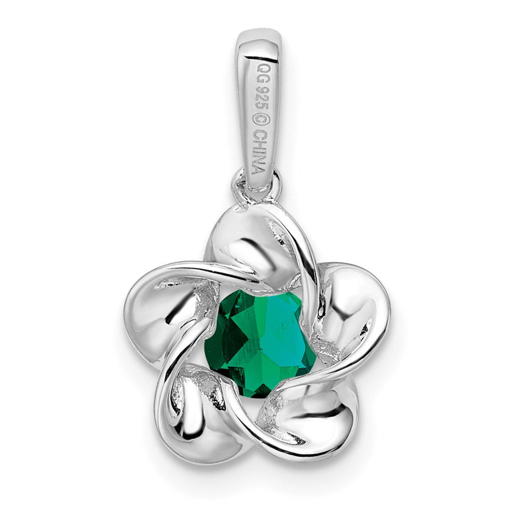 Sterlingsilber Rhodiniert Blumen Erzeugt Smaragd Anhänger