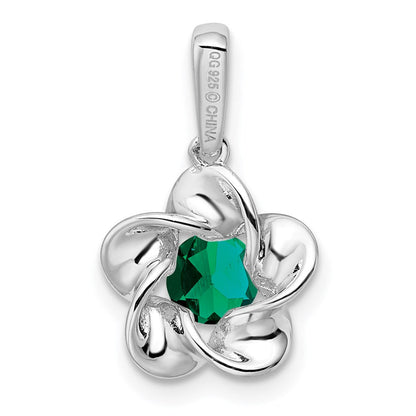 Sterlingsilber Rhodiniert Blumen Erzeugt Smaragd Anhänger