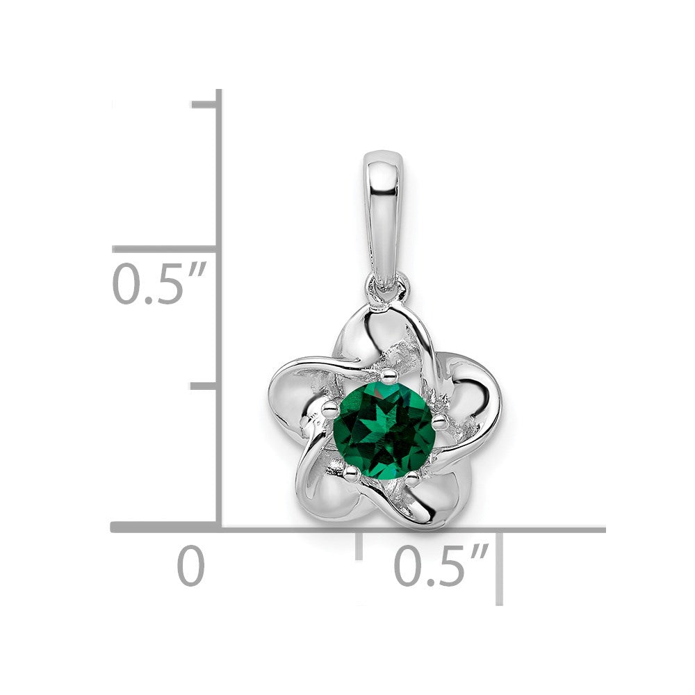 Sterlingsilber Rhodiniert Blumen Erzeugt Smaragd Anhänger