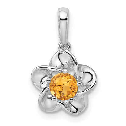 Sterlingsilber Rhodiniert Blumen Citrin Anhänger