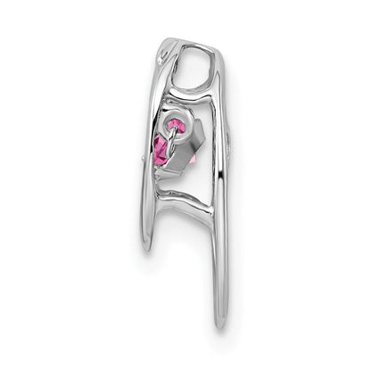 Sterlingsilber Rhodiniert Rosa Zirkonia Geburtsstein Lebhaft Kette Anhänger