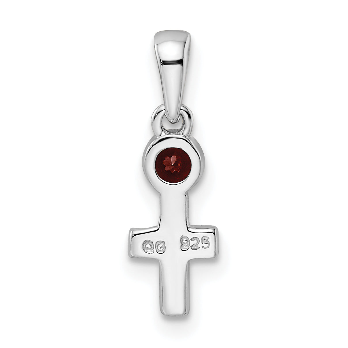 Sterlingsilber Rhodiniert Poliert Granat Kreuz Anhänger