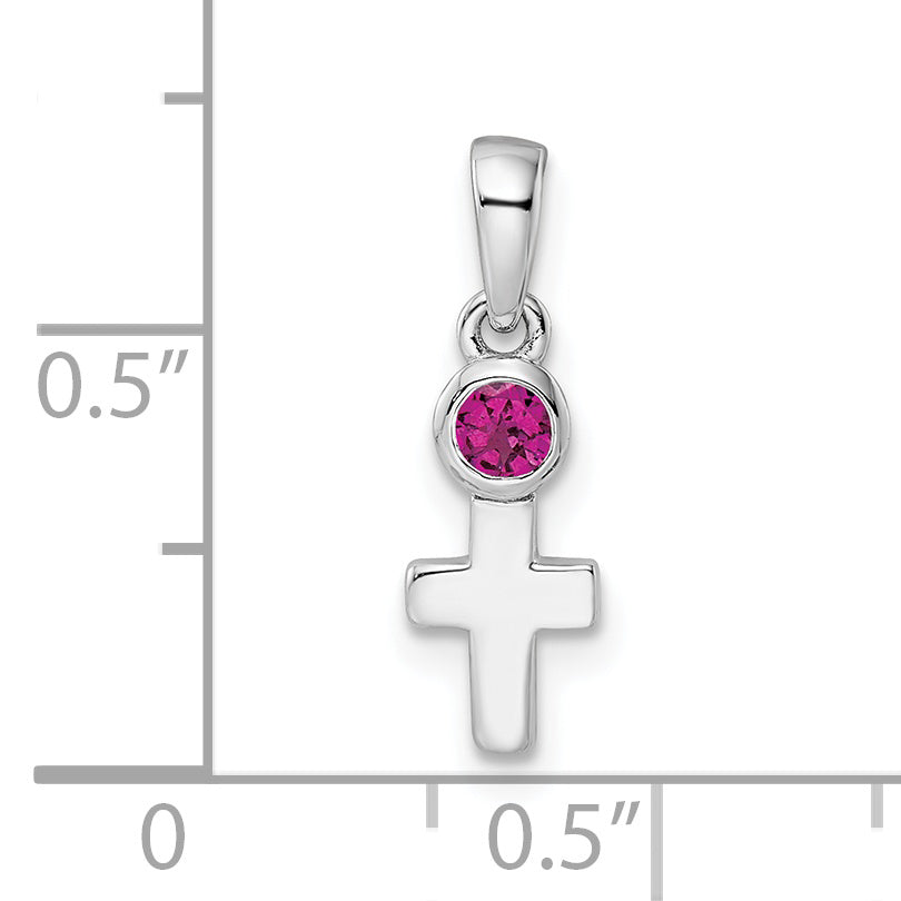 Sterlingsilber Rhodiniert Poliert Rhodolith Granat Kreuz Anhänger