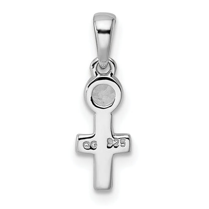 Sterlingsilber Rhodiniert Poliert Aquamarin Kreuz Anhänger