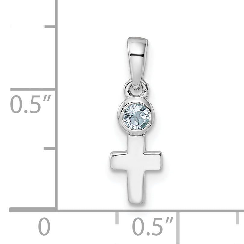 Sterlingsilber Rhodiniert Poliert Aquamarin Kreuz Anhänger