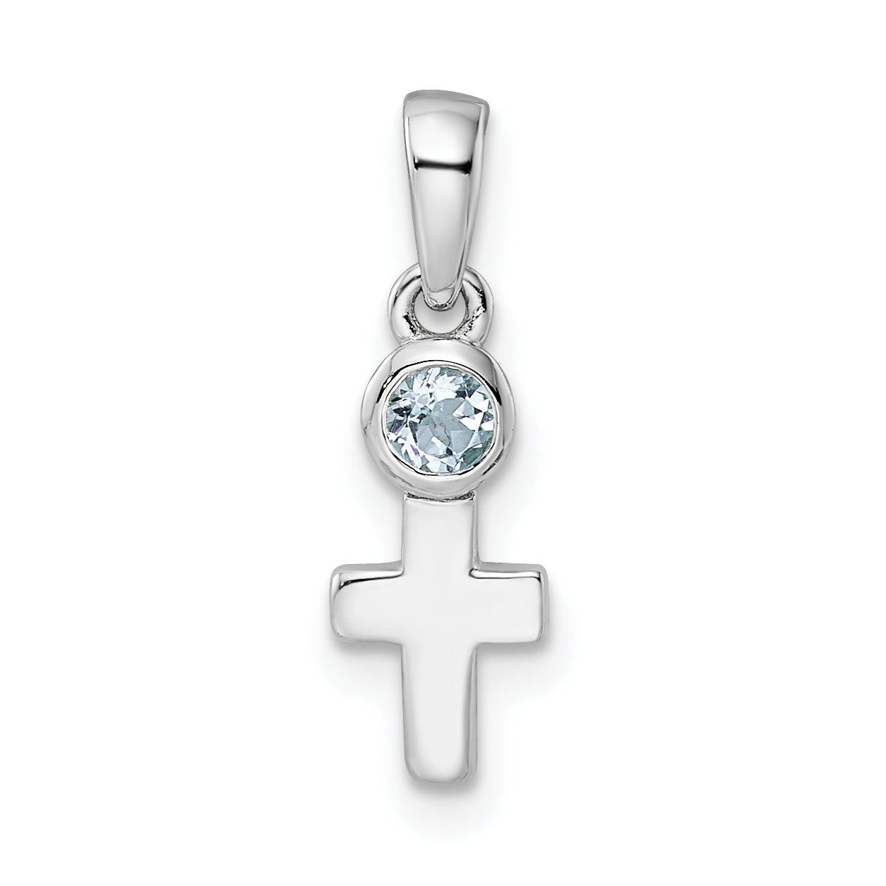 Sterlingsilber Rhodiniert Poliert Aquamarin Kreuz Anhänger