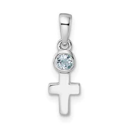 Sterlingsilber Rhodiniert Poliert Aquamarin Kreuz Anhänger