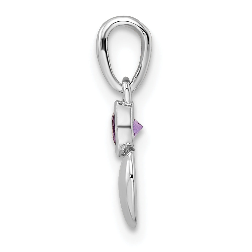 Sterlingsilber Rhodiniert Poliert Amethyst Herz Anhänger