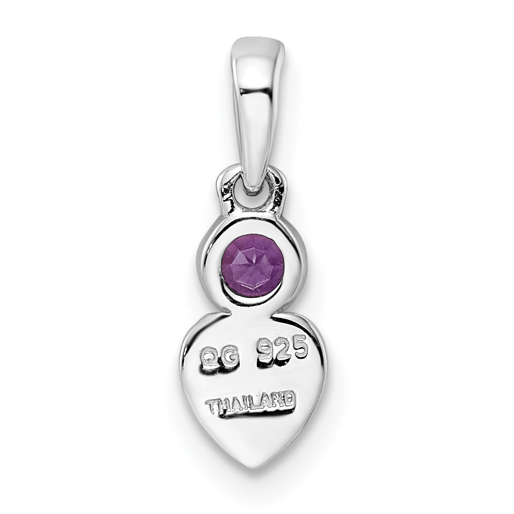 Sterlingsilber Rhodiniert Poliert Amethyst Herz Anhänger