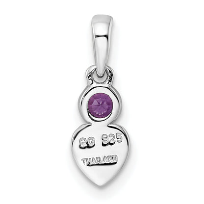 Sterlingsilber Rhodiniert Poliert Amethyst Herz Anhänger