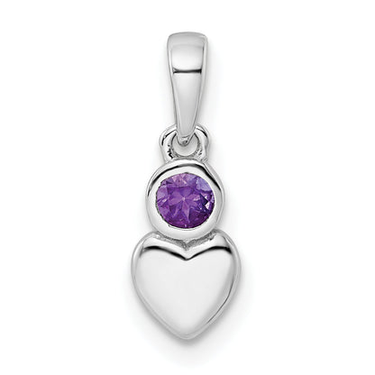Sterlingsilber Rhodiniert Poliert Amethyst Herz Anhänger