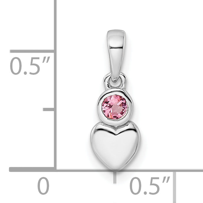 Sterlingsilber Rhodiniert Poliert Rosa Turmalin Herz Anhänger