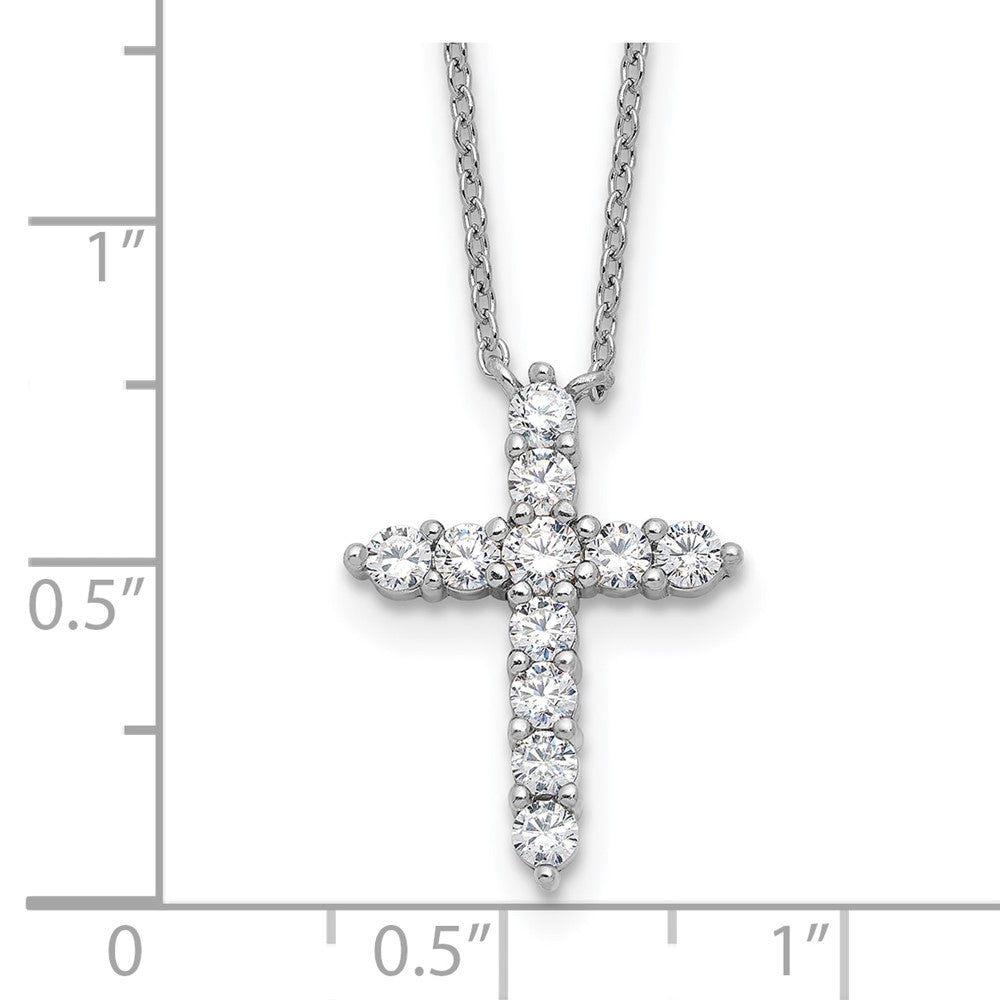Sterlingsilber Rhodiniert Zirkonia April Geburtsstein Kreuz 16 Zoll mit 2 Zoll Verlängerung Halskette