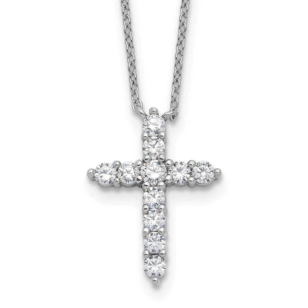 Sterlingsilber Rhodiniert Zirkonia April Geburtsstein Kreuz 16 Zoll mit 2 Zoll Verlängerung Halskette
