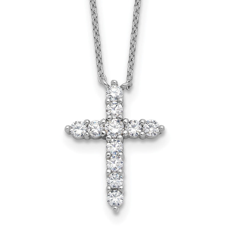 Sterlingsilber Rhodiniert Zirkonia April Geburtsstein Kreuz 16 Zoll mit 2 Zoll Verlängerung Halskette
