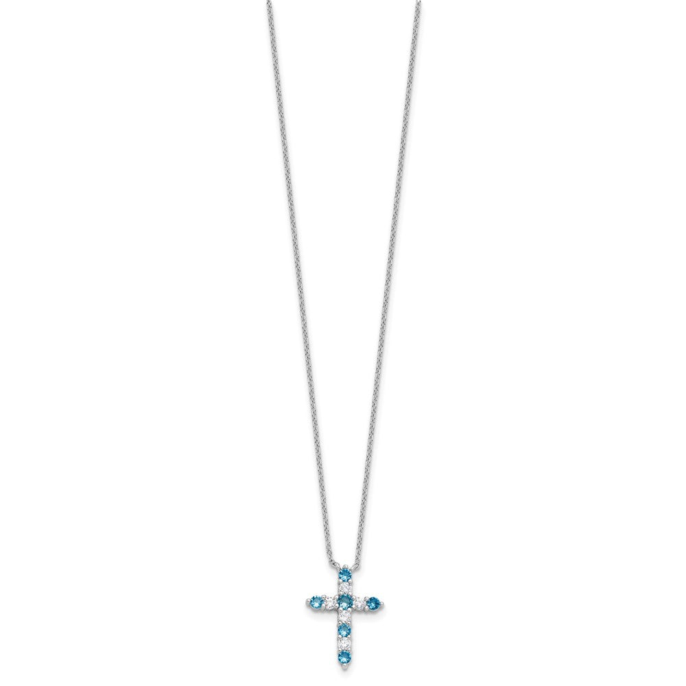Sterlingsilber Rhodiniert Blau Zirkonia December Geburtsstein Kreuz mit 2 Zoll Verlängerung Halskette